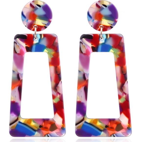 Rectangular Colorful Dangle Earrings - Picture 2 of 6